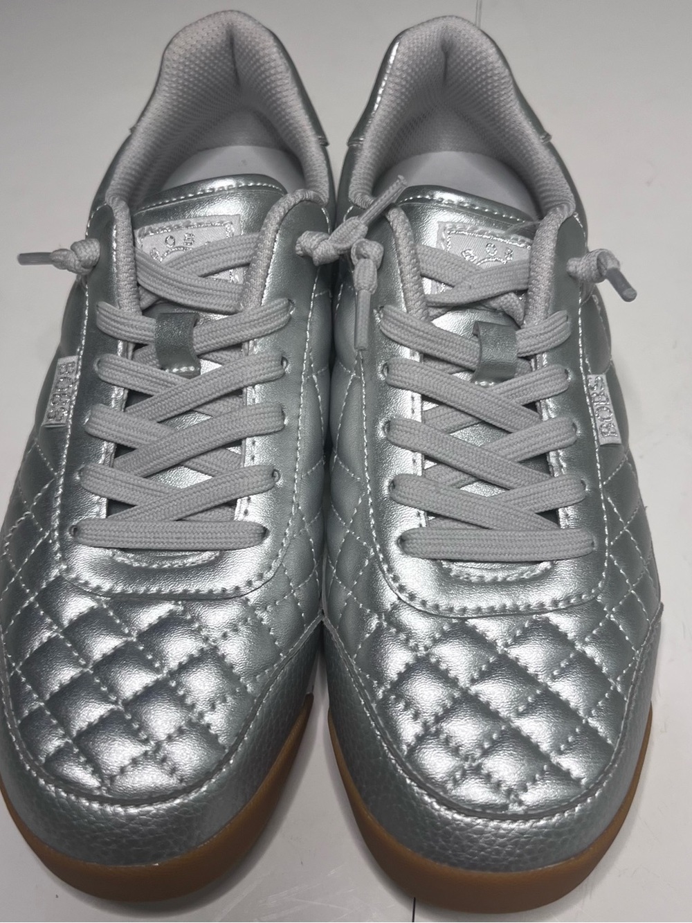 BOBS from Skechers Quilted Metallic Silver Lace-Up Sneakers